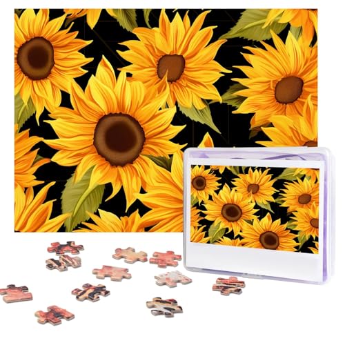 Puzzles, 500 Teile, personalisierbar, Sonnenblumen-Blumen, Puzzle, anspruchsvolles Bild mit Aufbewahrungstasche, Fotopuzzle für Erwachsene, Hochzeit (75 x 50 cm) von PAQOLSMCKR