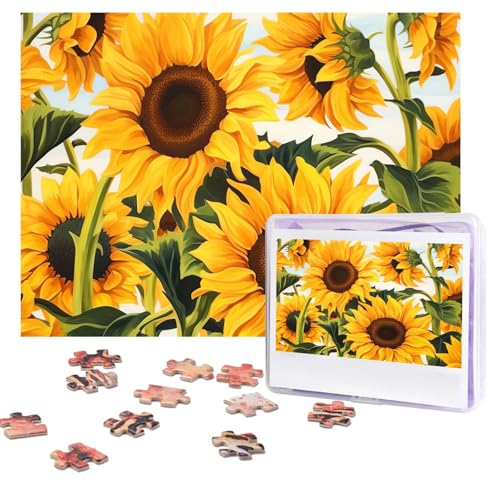 Puzzles, 500 Teile, personalisierbar, Sonnenblumen-Malerei, Puzzle, anspruchsvolles Bild mit Aufbewahrungstasche, Fotopuzzle für Erwachsene, Hochzeit (75 x 50 cm) von PAQOLSMCKR