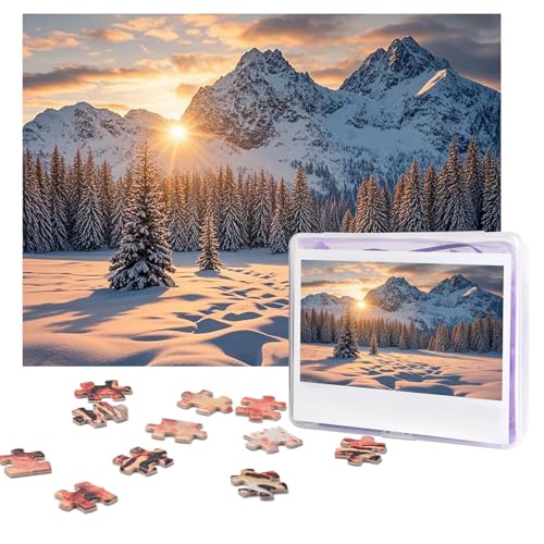 Puzzles, 500 Teile, personalisierbar, Sonnenuntergang, Winter, Berge, Puzzle, anspruchsvolles Bild mit Aufbewahrungstasche, Fotopuzzle für Erwachsene, Hochzeit (52 x 38 cm) von PAQOLSMCKR