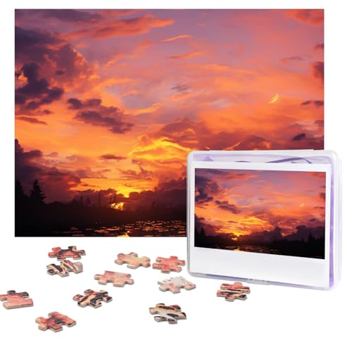 Puzzles, 500 Teile, personalisierbar, Sonnenuntergang bei Dämmerung, Puzzle, anspruchsvolles Bild mit Aufbewahrungstasche, Fotopuzzle für Erwachsene, Hochzeit (75 x 50 cm) von PAQOLSMCKR