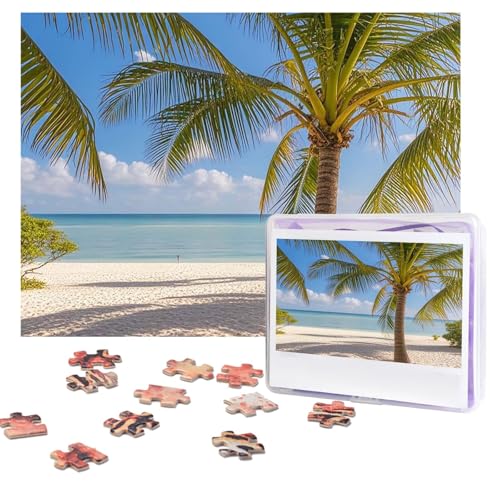 Puzzles, 500 Teile, personalisierbar, Strand, Palme, Puzzle, anspruchsvolles Bild mit Aufbewahrungstasche, Fotopuzzle für Erwachsene, Hochzeit (75 x 50 cm) von PAQOLSMCKR