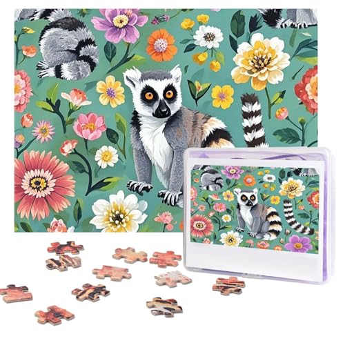 Puzzles, 500 Teile, personalisierbar, Tiere, Lemur, Blumen, Muster, Puzzle, anspruchsvolles Bild mit Aufbewahrungstasche, Fotopuzzle für Erwachsene, Hochzeit (52 x 38 cm) von PAQOLSMCKR
