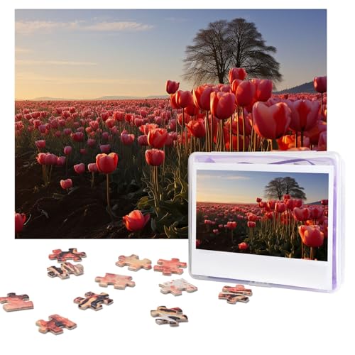 Puzzles, 500 Teile, personalisierbar, Tulpen, Feldpuzzle, anspruchsvolles Bild mit Aufbewahrungstasche, Fotopuzzle für Erwachsene, Hochzeit (75 x 50 cm) von PAQOLSMCKR
