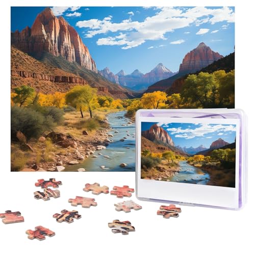 Puzzles, 500 Teile, personalisierbar, Zion-Nationalpark-Puzzle, herausforderndes Bild mit Aufbewahrungstasche, Fotopuzzle für Erwachsene, Hochzeit (75 x 50 cm) von PAQOLSMCKR
