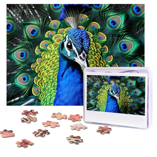 Puzzles, 500 Teile, personalisierbar, blauer Pfau, Puzzle, anspruchsvolles Bild mit Aufbewahrungstasche, Fotopuzzle für Erwachsene, Hochzeit (75 x 50 cm) von PAQOLSMCKR