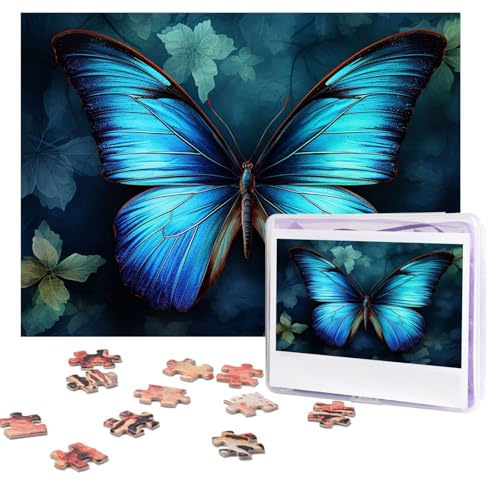 Puzzles, 500 Teile, personalisierbar, blaues Schmetterlingsmuster, Puzzle, anspruchsvolles Bild mit Aufbewahrungstasche, Fotopuzzle für Erwachsene, Hochzeit (75 x 50 cm) von PAQOLSMCKR