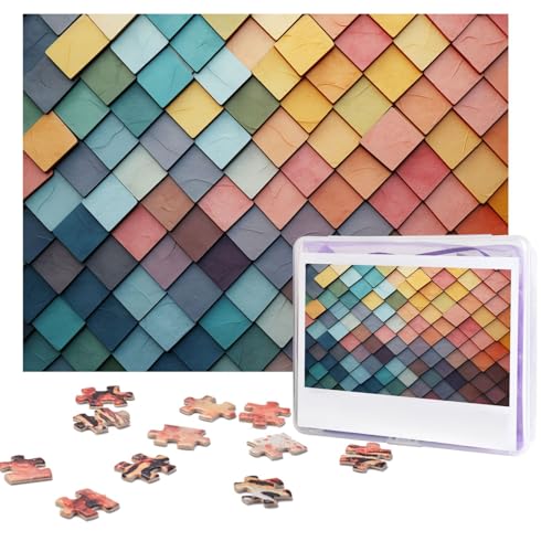 Puzzles, 500 Teile, personalisierbar, bunte Fliesen, Texturmuster, Puzzle, anspruchsvolles Bild mit Aufbewahrungstasche, Fotopuzzle für Erwachsene, Hochzeit (52 x 38 cm) von PAQOLSMCKR