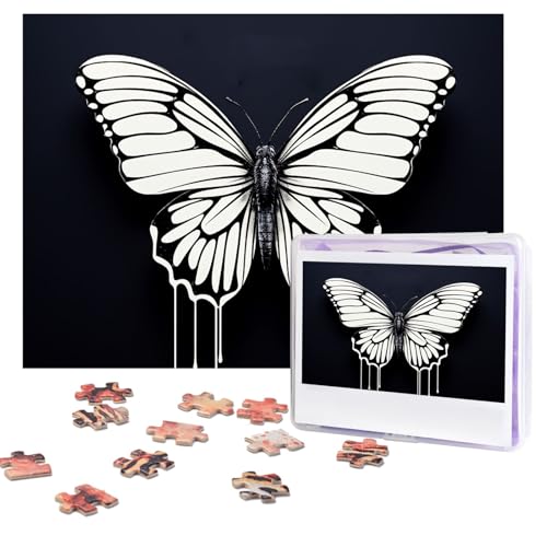 Puzzles, 500 Teile, personalisierbar, ein schwarz-weißer Schmetterling, Puzzle, herausforderndes Bild mit Aufbewahrungstasche, Fotopuzzle für Erwachsene, Hochzeit (75 x 50 cm) von PAQOLSMCKR