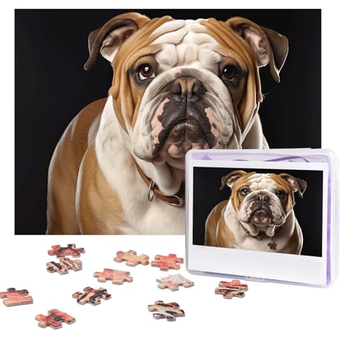 Puzzles, 500 Teile, personalisierbar, englische Bulldogge, Puzzle, anspruchsvolles Bild mit Aufbewahrungstasche, Fotopuzzle für Erwachsene, Hochzeit (52 x 38 cm) von PAQOLSMCKR