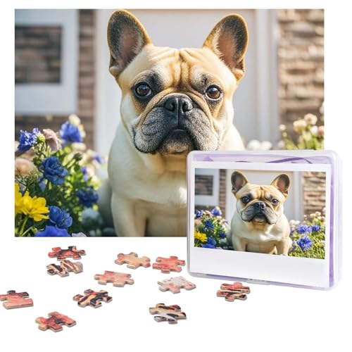 Puzzles, 500 Teile, personalisierbar, französische Bulldogge, niedliches Puzzle, herausforderndes Bild mit Aufbewahrungstasche, Fotopuzzle für Erwachsene, Hochzeit (52 x 38 cm) von PAQOLSMCKR