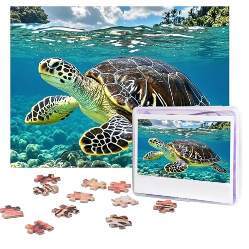 Puzzles, 500 Teile, personalisierbar, hawaiianische Tapa-Honu-Schildkröte, Puzzle, herausforderndes Bild mit Aufbewahrungstasche, Fotopuzzle für Erwachsene, Hochzeit (52 x 38 cm) von PAQOLSMCKR