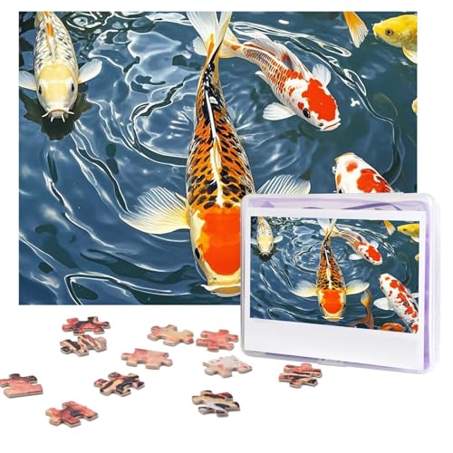 Puzzles, 500 Teile, personalisierbar, japanische Koi-Karpfen-Fische, Puzzle, anspruchsvolles Bild mit Aufbewahrungstasche, Fotopuzzle für Erwachsene, Hochzeit (52 x 38 cm) von PAQOLSMCKR