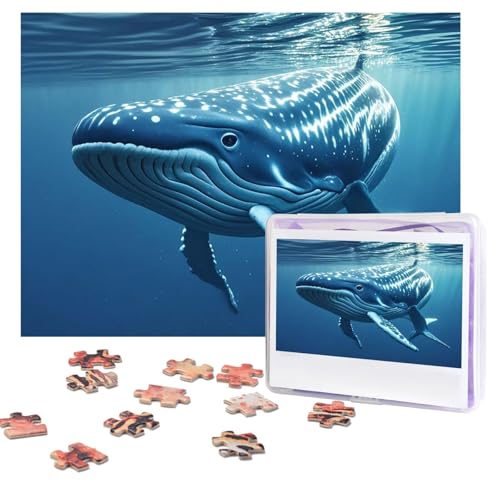 Puzzles, 500 Teile, personalisierbar, kleiner blauer Wal, schwimmendes Puzzle, anspruchsvolles Bild mit Aufbewahrungstasche, Fotopuzzle für Erwachsene, Hochzeit (52 x 38 cm) von PAQOLSMCKR