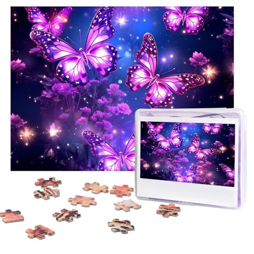 Puzzles, 500 Teile, personalisierbar, lila, niedlicher Schmetterling, Puzzle, anspruchsvolles Bild mit Aufbewahrungstasche, Fotopuzzle für Erwachsene, Hochzeit (75 x 50 cm) von PAQOLSMCKR