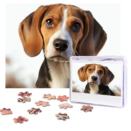 Puzzles, 500 Teile, personalisierbar, niedlicher Beagle-Hund, Puzzle, herausforderndes Bild mit Aufbewahrungstasche, Fotopuzzle für Erwachsene, Hochzeit (75 x 50 cm) von PAQOLSMCKR