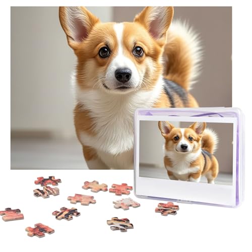 Puzzles, 500 Teile, personalisierbar, niedlicher Corgi-Hund, Puzzle, herausforderndes Bild mit Aufbewahrungstasche, Fotopuzzle für Erwachsene, Hochzeit (52 x 38 cm) von PAQOLSMCKR