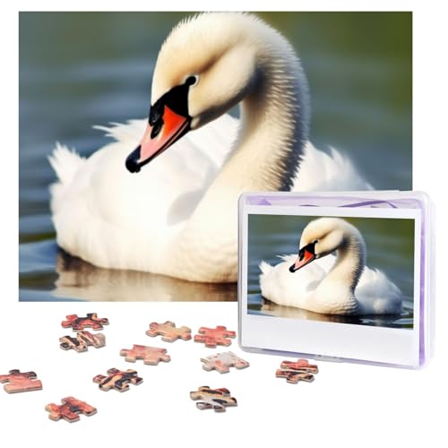 Puzzles, 500 Teile, personalisierbar, niedlicher kleiner Schwan, Puzzle, anspruchsvolles Bild mit Aufbewahrungstasche, Fotopuzzle für Erwachsene, Hochzeit (52 x 38 cm) von PAQOLSMCKR