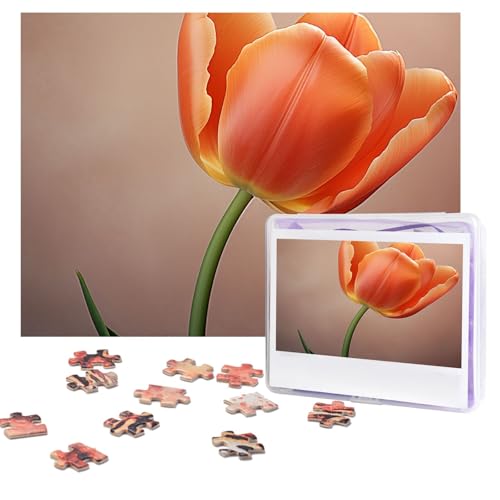 Puzzles, 500 Teile, personalisierbar, orangefarbene Blumen, Puzzle, anspruchsvolles Bild mit Aufbewahrungstasche, Fotopuzzle für Erwachsene, Hochzeit (75 x 50 cm) von PAQOLSMCKR