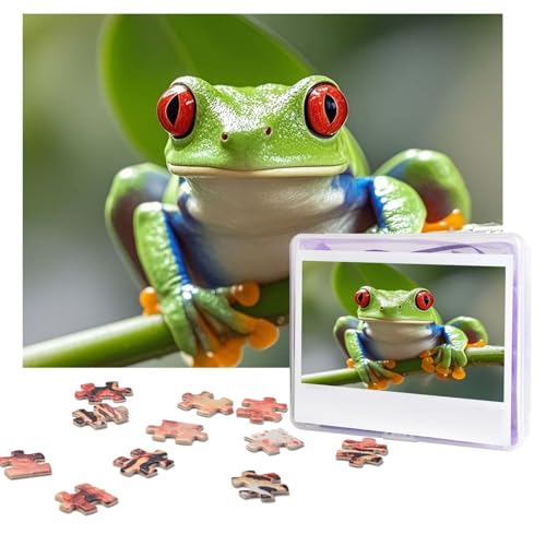 Puzzles, 500 Teile, personalisierbar, rot-äugiger Baumfrosch, Puzzle, anspruchsvolles Bild mit Aufbewahrungstasche, Fotopuzzle für Erwachsene, Hochzeit (52 x 38 cm) von PAQOLSMCKR