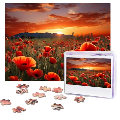 Puzzles, 500 Teile, personalisierbar, rote Mohnblumen, Puzzle, anspruchsvolles Bild mit Aufbewahrungstasche, Fotopuzzle für Erwachsene, Hochzeit (75 x 50 cm) von PAQOLSMCKR