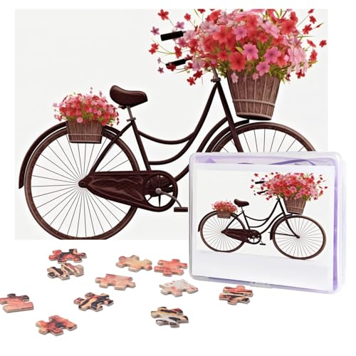 Puzzles, 500 Teile, personalisierbar, rotes Fahrrad mit Blumen, Puzzle, anspruchsvolles Bild mit Aufbewahrungstasche, Fotopuzzle für Erwachsene, Hochzeit (75 x 50 cm) von PAQOLSMCKR