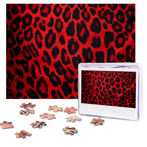 Puzzles, 500 Teile, personalisierbar, rotes Leopardenmuster, Puzzle, anspruchsvolles Bild mit Aufbewahrungstasche, Fotopuzzle für Erwachsene, Hochzeit (75 x 50 cm) von PAQOLSMCKR
