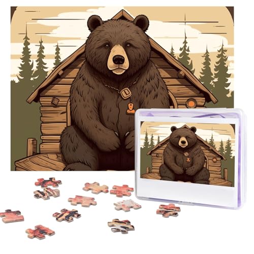 Puzzles, 500 Teile, personalisierbar, rustikales Lodge-Bär-Puzzle, anspruchsvolles Bild mit Aufbewahrungstasche, Fotopuzzle für Erwachsene, Hochzeit (52 x 38 cm) von PAQOLSMCKR