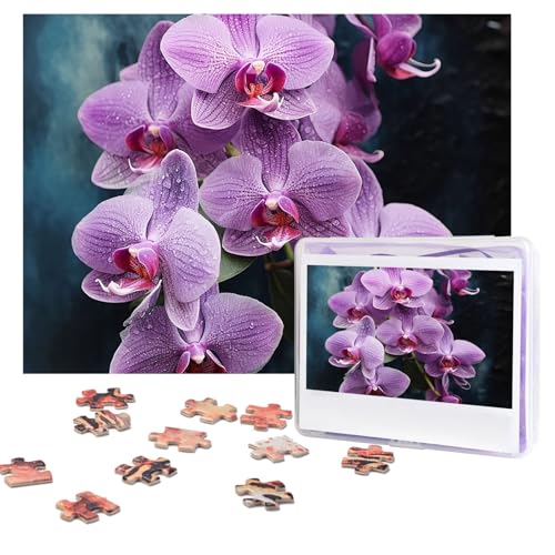 Puzzles, 500 Teile, personalisierbar, schöne lila Orchideen, Puzzle, anspruchsvolles Bild mit Aufbewahrungstasche, Fotopuzzle für Erwachsene, Hochzeit (75 x 50 cm) von PAQOLSMCKR