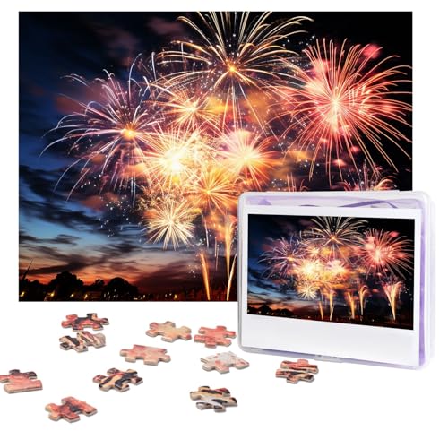 Puzzles, 500 Teile, personalisierbar, schönes Feuerwerk, Puzzle, herausforderndes Bild mit Aufbewahrungstasche, Fotopuzzle für Erwachsene, Hochzeit (75 x 50 cm) von PAQOLSMCKR
