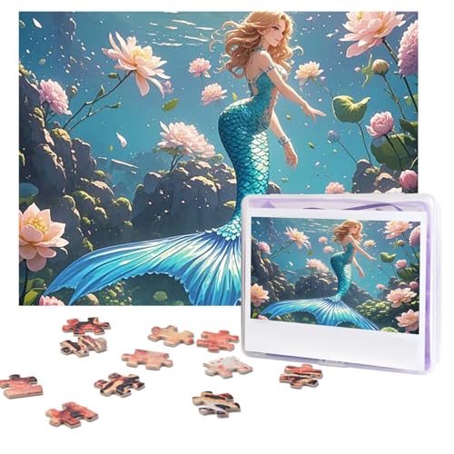 Puzzles, 500 Teile, personalisierbar, schönes Meerjungfrauenschwanz-Puzzle, herausforderndes Bild mit Aufbewahrungstasche, Fotopuzzle für Erwachsene, Hochzeit (75 x 50 cm) von PAQOLSMCKR