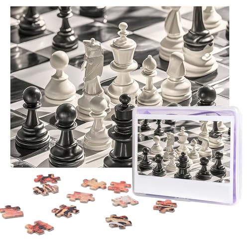 Puzzles, 500 Teile, personalisierbar, schwarz-weiß, Schachpuzzle, anspruchsvolles Bild mit Aufbewahrungstasche, Fotopuzzle für Erwachsene, Hochzeit (52 x 38 cm) von PAQOLSMCKR