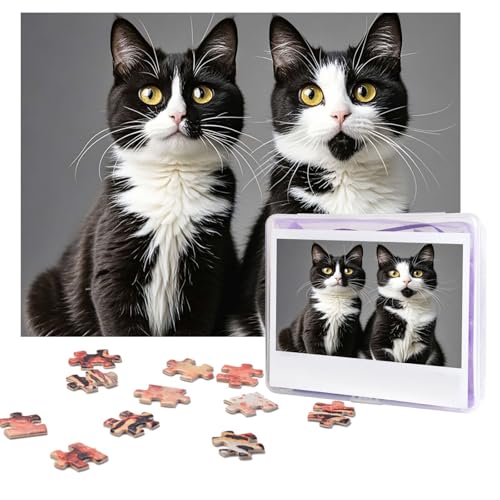 Puzzles, 500 Teile, personalisierbar, schwarz-weiße Katzen, Puzzle, anspruchsvolles Bild mit Aufbewahrungstasche, Fotopuzzle für Erwachsene, Hochzeit (52 x 38 cm) von PAQOLSMCKR