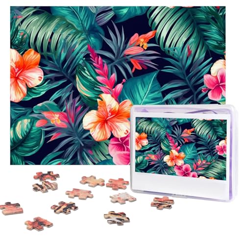 Puzzles, 500 Teile, personalisierbar, tropische Blumenblätter, Puzzle, anspruchsvolles Bild mit Aufbewahrungstasche, Fotopuzzle für Erwachsene, Hochzeit (75 x 50 cm) von PAQOLSMCKR