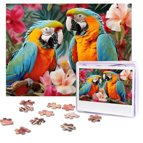 Puzzles, 500 Teile, personalisierbar, tropische Pflanzen und Papageien, Puzzle, herausforderndes Bild mit Aufbewahrungstasche, Fotopuzzle für Erwachsene, Hochzeit (75 x 50 cm) von PAQOLSMCKR