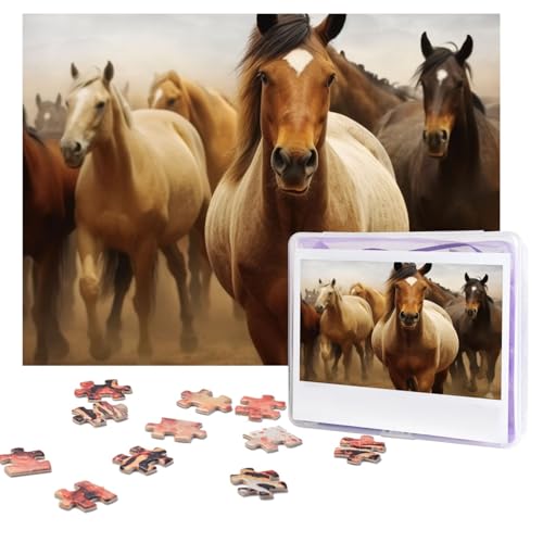 Puzzles, 500 Teile, personalisierbar, viele Pferde, Puzzle, anspruchsvolles Bild mit Aufbewahrungstasche, Fotopuzzle für Erwachsene, Hochzeit (75 x 50 cm) von PAQOLSMCKR