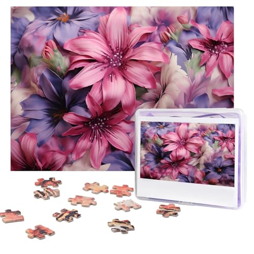 Puzzles, 500 Teile, personalisierbar, violette Blumen, Puzzle, anspruchsvolles Bild mit Aufbewahrungstasche, Fotopuzzle für Erwachsene, Hochzeit (75 x 50 cm) von PAQOLSMCKR