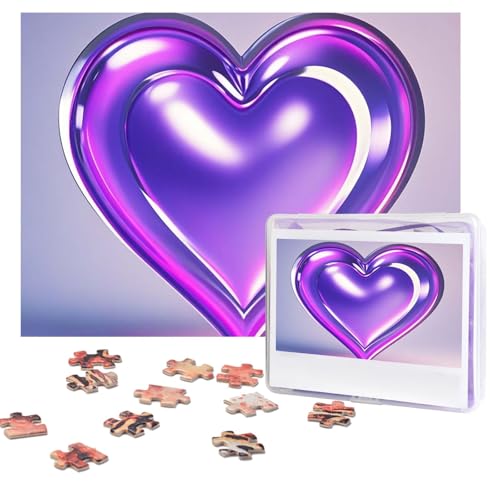 Puzzles, 500 Teile, personalisierbar, violette Herzen, Puzzle, herausforderndes Bild mit Aufbewahrungstasche, Fotopuzzle für Erwachsene, Hochzeit (52 x 38 cm) von PAQOLSMCKR