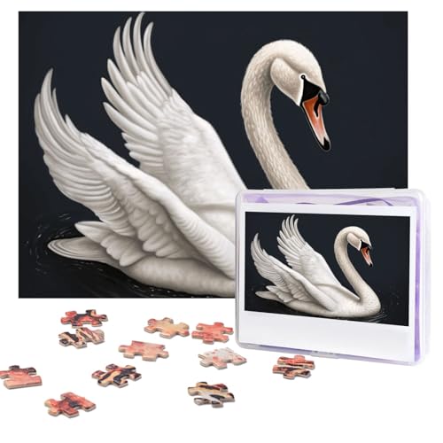 Puzzles, 500 Teile, personalisierbar, weißer Schwan, Puzzle, herausforderndes Bild mit Aufbewahrungstasche, Fotopuzzle für Erwachsene, Hochzeit (52 x 38 cm) von PAQOLSMCKR