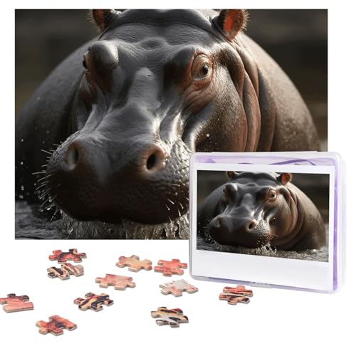 Puzzles, 500 Teile, personalisiertes Nilpferd-Puzzle, herausforderndes Bild mit Aufbewahrungstasche, Fotopuzzle für Erwachsene, Hochzeit (52 x 38 cm) von PAQOLSMCKR