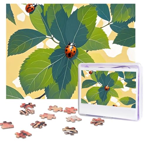 Puzzles, 500 Teile, personalisiertes Puzzle, Blätter und Marienkäfer, herausforderndes Bild mit Aufbewahrungstasche, Fotopuzzle für Erwachsene, Hochzeit (52 x 38 cm) von PAQOLSMCKR