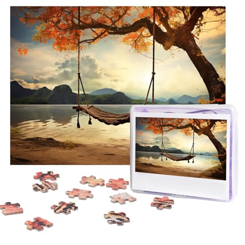 Puzzles, 500 Teile, personalisiertes Puzzle, Herbstschaukel und Baum, herausforderndes Bild mit Aufbewahrungstasche, Fotopuzzle für Erwachsene, Hochzeit (75 x 50 cm) von PAQOLSMCKR