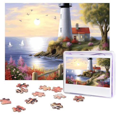 Puzzles, 500 Teile, personalisiertes Puzzle, Leuchtturm, Diamantmalerei, Puzzle, anspruchsvolles Bild mit Aufbewahrungstasche, Fotopuzzle für Erwachsene, Hochzeit (52 x 38 cm) von PAQOLSMCKR