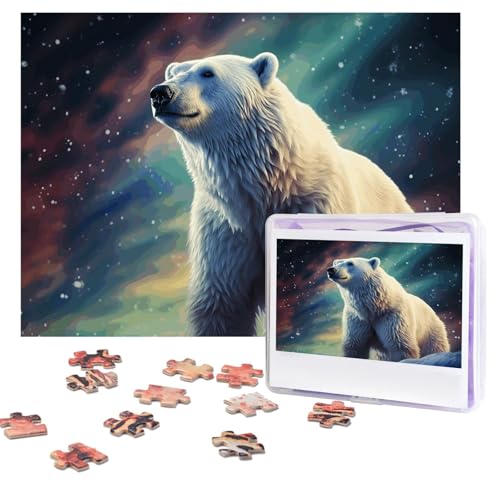 Puzzles, 500 Teile, personalisiertes Puzzle, Nordlichter, Eisbär-Puzzle, herausforderndes Bild mit Aufbewahrungstasche, Fotopuzzle für Erwachsene, Hochzeit (52 x 38 cm) von PAQOLSMCKR