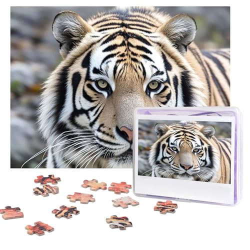 Puzzles, 500 Teile, personalisiertes Puzzle, Schwarz-Weiß-Tiger-Puzzle, herausforderndes Bild mit Aufbewahrungstasche, Fotopuzzle für Erwachsene, Hochzeit (52 x 38 cm) von PAQOLSMCKR