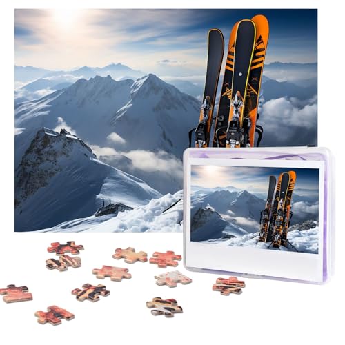 Puzzles, 500 Teile, personalisiertes Puzzle, Skier auf Berg, herausforderndes Bild mit Aufbewahrungstasche, Fotopuzzle für Erwachsene, Hochzeit (75 x 50 cm) von PAQOLSMCKR