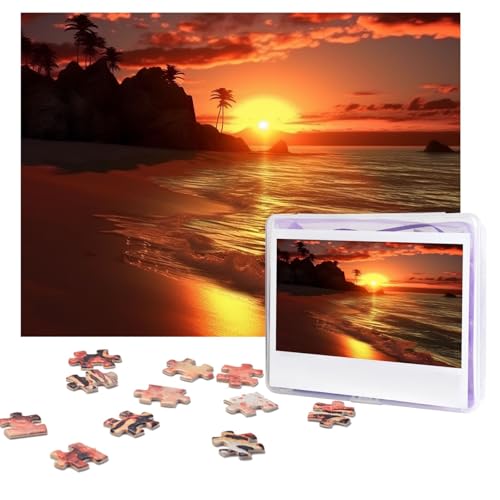 Puzzles, 500 Teile, personalisiertes Puzzle, Sonnenuntergang am Strand, herausforderndes Bild mit Aufbewahrungstasche, Fotopuzzle für Erwachsene, Hochzeit (75 x 50 cm) von PAQOLSMCKR