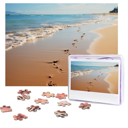 Puzzles, 500 Teile, personalisiertes Puzzle, Strand-Fußabdrücke, Puzzle, anspruchsvolles Bild mit Aufbewahrungstasche, Fotopuzzle für Erwachsene, Hochzeit (75 x 50 cm) von PAQOLSMCKR