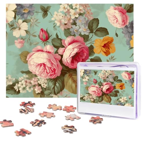 Puzzles, 500 Teile, personalisiertes Puzzle, Vintage-Blumen-Puzzle, anspruchsvolles Bild mit Aufbewahrungstasche, Fotopuzzle für Erwachsene, Hochzeit (52 x 38 cm) von PAQOLSMCKR