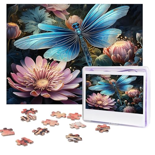 Puzzles, 500 Teile, personalisiertes Puzzle, Wasserlilie und Libelle, herausforderndes Bild mit Aufbewahrungstasche, Fotopuzzle für Erwachsene, Hochzeit (75 x 50 cm) von PAQOLSMCKR