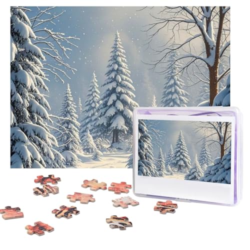 Puzzles, 500 Teile, personalisiertes Puzzle, Winterschnee, Puzzle, herausforderndes Bild mit Aufbewahrungstasche, Fotopuzzle für Erwachsene, Hochzeit (52 x 38 cm) von PAQOLSMCKR